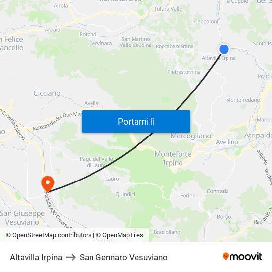 Altavilla Irpina to San Gennaro Vesuviano map