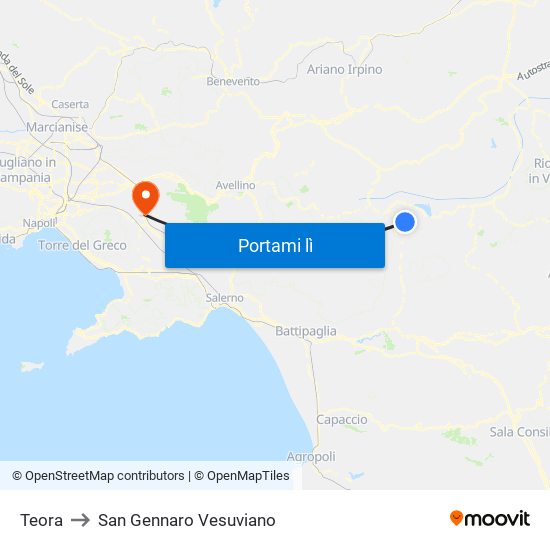 Teora to San Gennaro Vesuviano map