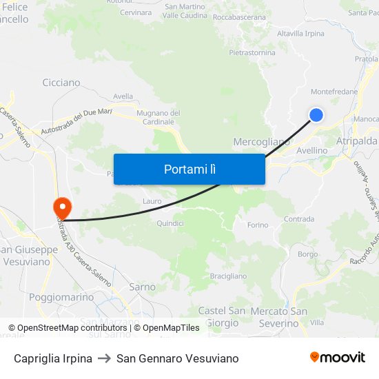 Capriglia Irpina to San Gennaro Vesuviano map