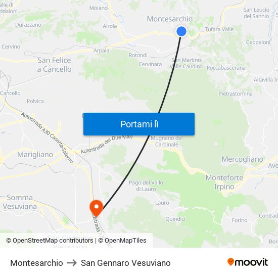 Montesarchio to San Gennaro Vesuviano map