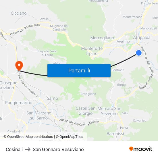 Cesinali to San Gennaro Vesuviano map