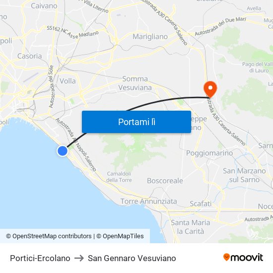 Portici-Ercolano to San Gennaro Vesuviano map