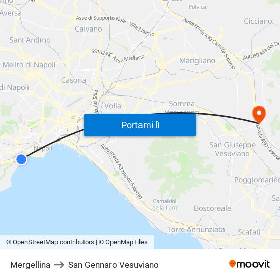 Mergellina to San Gennaro Vesuviano map