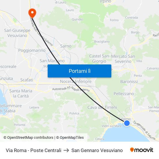 Via Roma - Poste Centrali to San Gennaro Vesuviano map