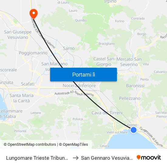 Lungomare Trieste Tribunale to San Gennaro Vesuviano map