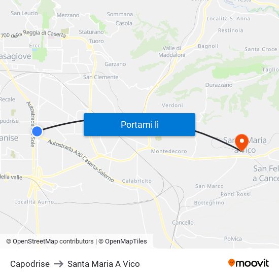 Capodrise to Santa Maria A Vico map