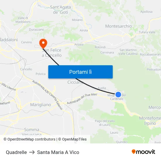 Quadrelle to Santa Maria A Vico map