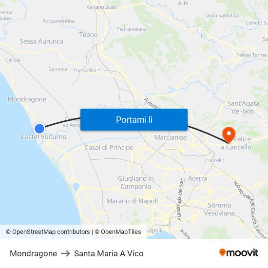 Mondragone to Santa Maria A Vico map