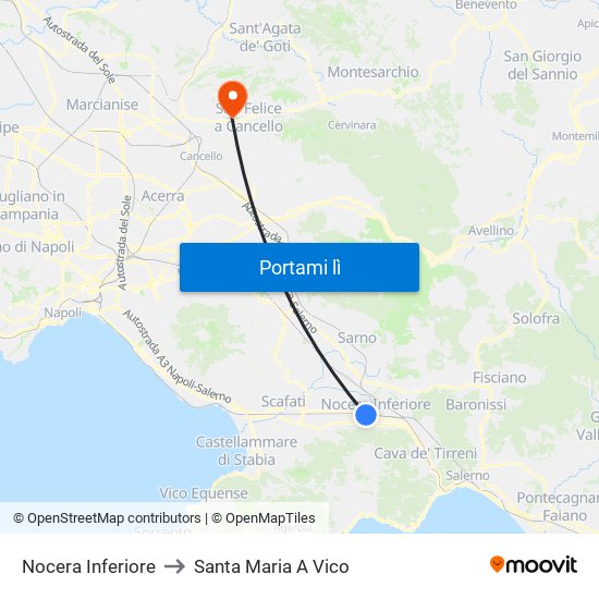 Nocera Inferiore to Santa Maria A Vico map