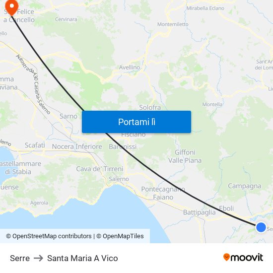 Serre to Santa Maria A Vico map