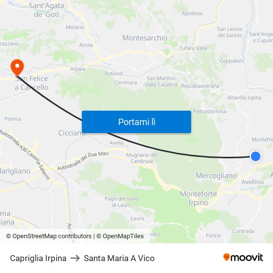 Capriglia Irpina to Santa Maria A Vico map