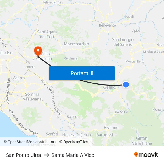 San Potito Ultra to Santa Maria A Vico map