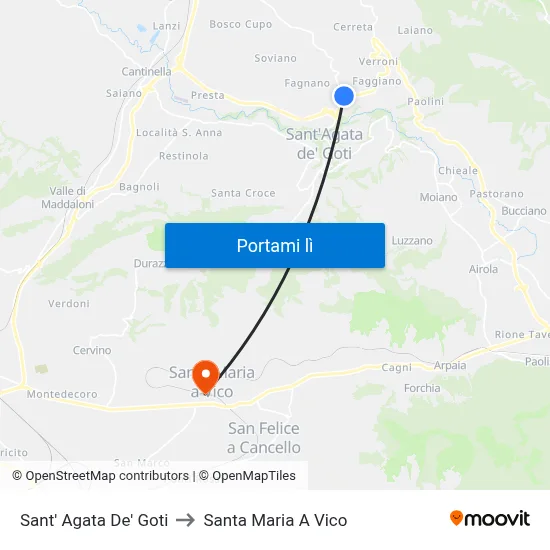 Sant' Agata De' Goti to Santa Maria A Vico map