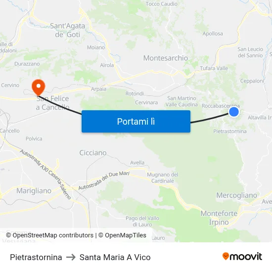 Pietrastornina to Santa Maria A Vico map