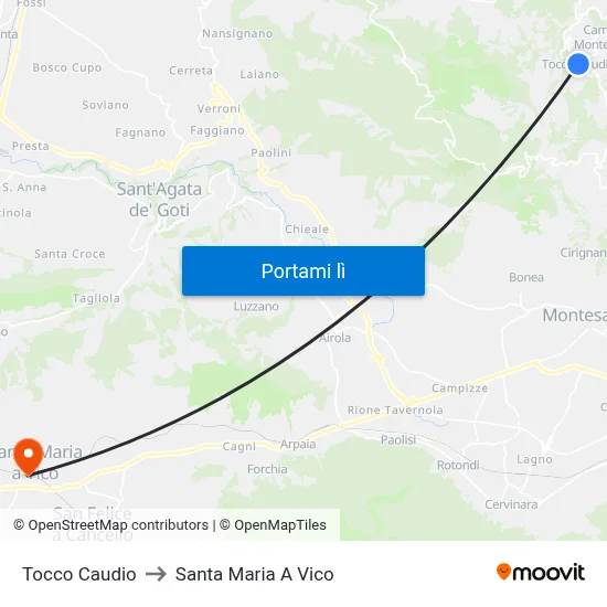 Tocco Caudio to Santa Maria A Vico map
