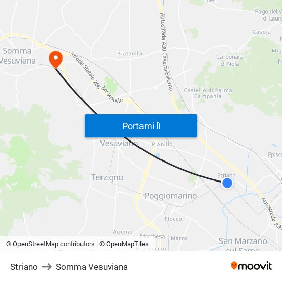 Striano to Somma Vesuviana map