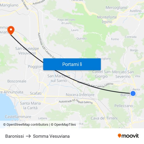 Baronissi to Somma Vesuviana map