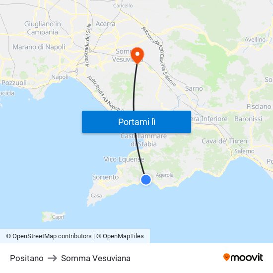 Positano to Somma Vesuviana map