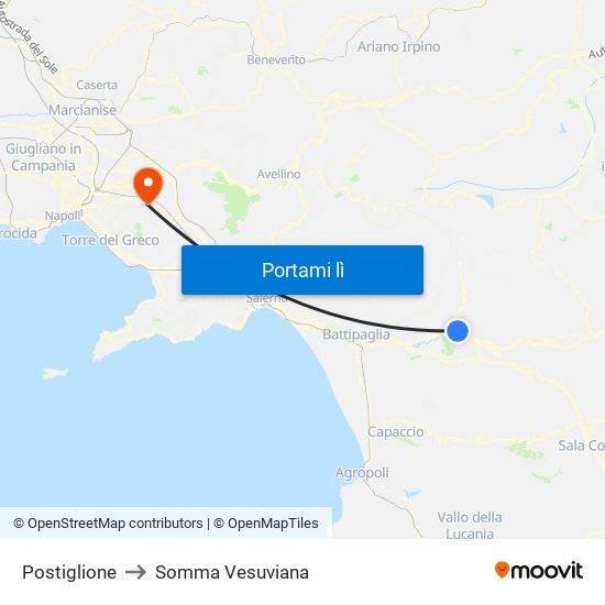 Postiglione to Somma Vesuviana map