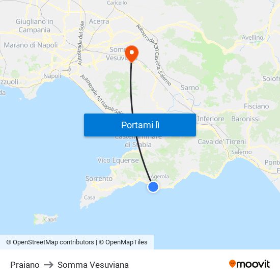 Praiano to Somma Vesuviana map