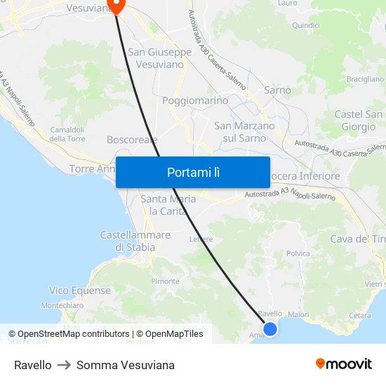 Ravello to Somma Vesuviana map