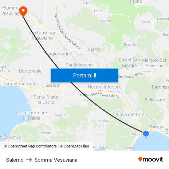 Salerno to Somma Vesuviana map