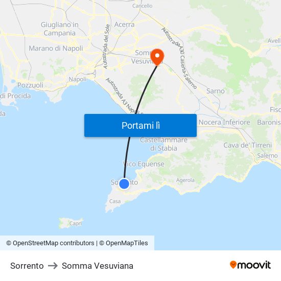 Sorrento to Somma Vesuviana map