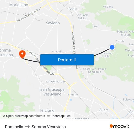 Domicella to Somma Vesuviana map