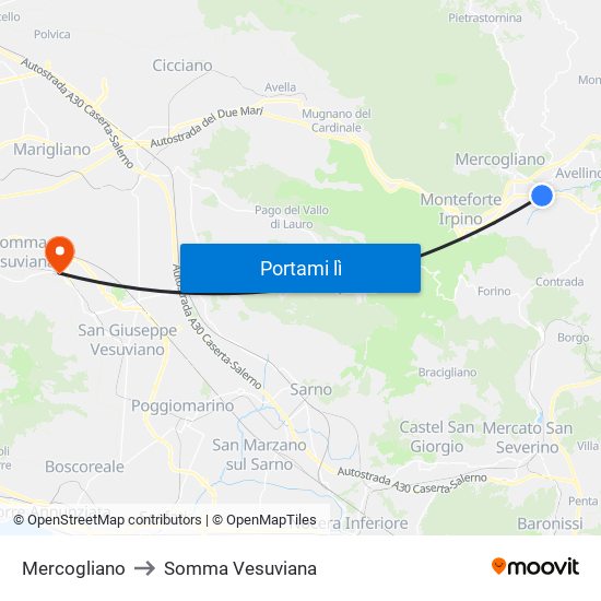 Mercogliano to Somma Vesuviana map