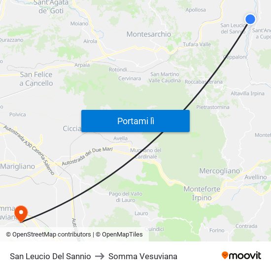 San Leucio Del Sannio to Somma Vesuviana map