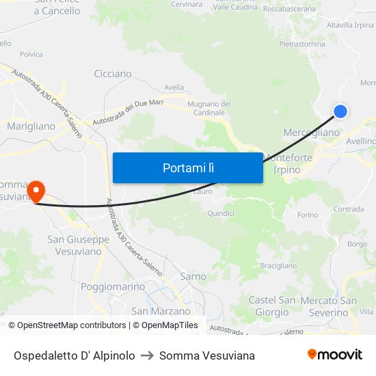 Ospedaletto D' Alpinolo to Somma Vesuviana map