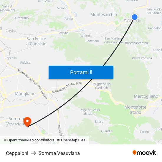 Ceppaloni to Somma Vesuviana map