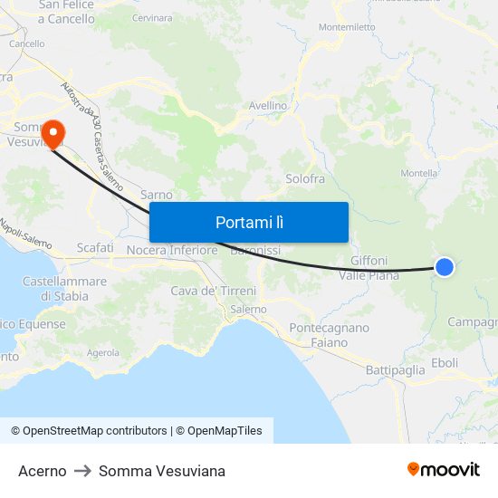 Acerno to Somma Vesuviana map