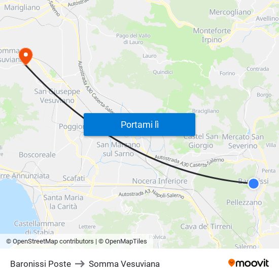 Baronissi Poste to Somma Vesuviana map