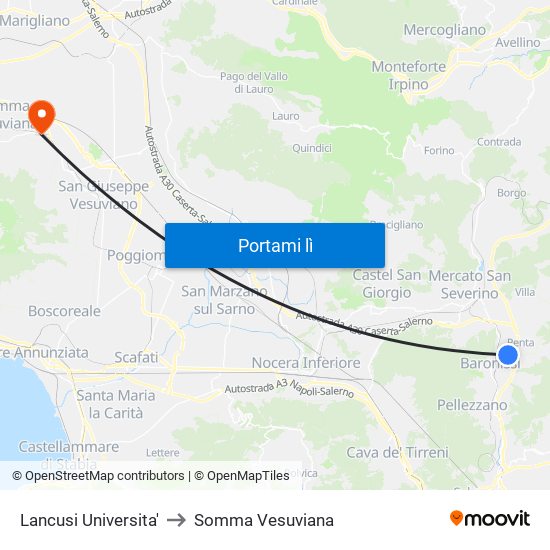 Lancusi Universita' to Somma Vesuviana map