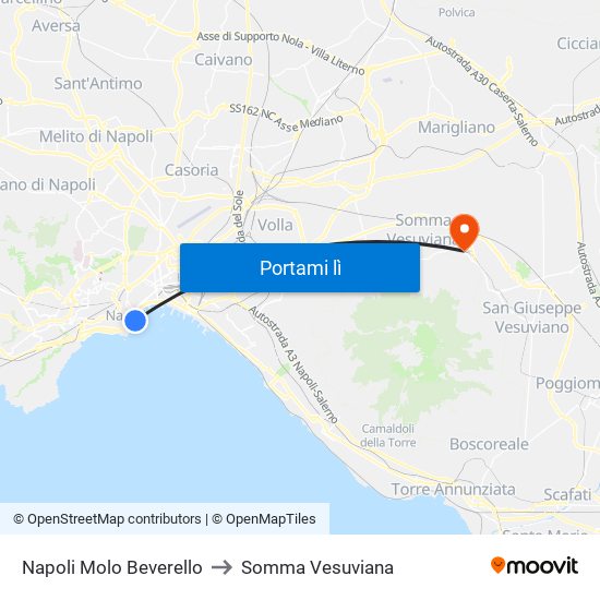 Napoli Molo Beverello to Somma Vesuviana map