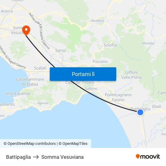 Battipaglia to Somma Vesuviana map