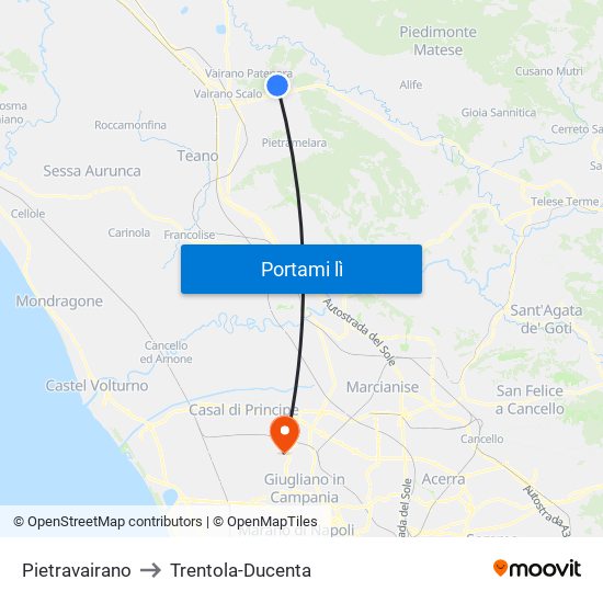 Pietravairano to Trentola-Ducenta map