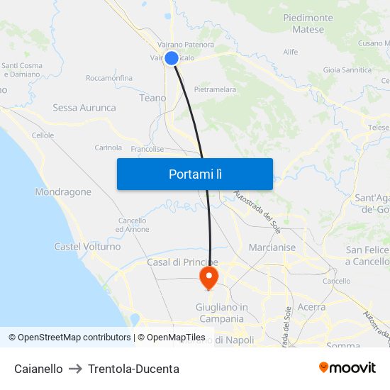 Caianello to Trentola-Ducenta map