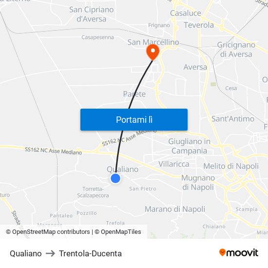 Qualiano to Trentola-Ducenta map