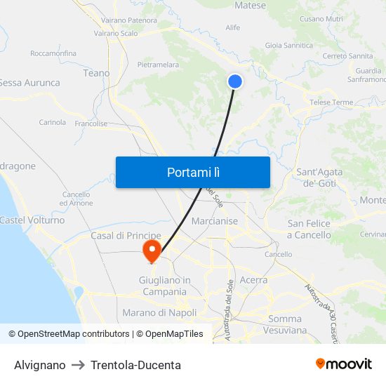 Alvignano to Trentola-Ducenta map
