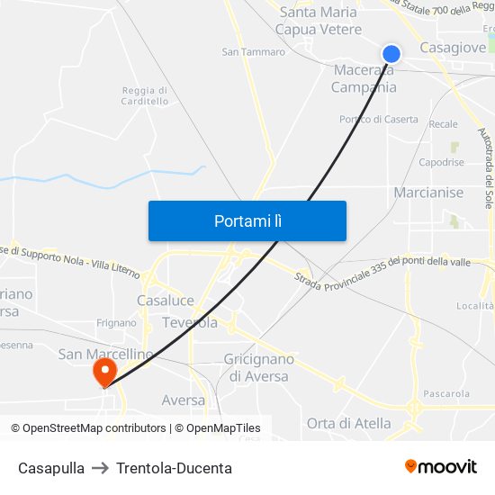 Casapulla to Trentola-Ducenta map