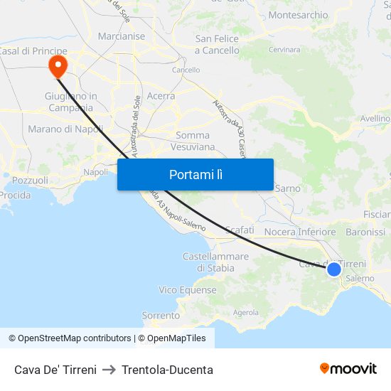Cava De' Tirreni to Trentola-Ducenta map