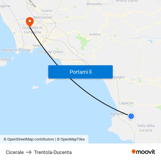 Cicerale to Trentola-Ducenta map