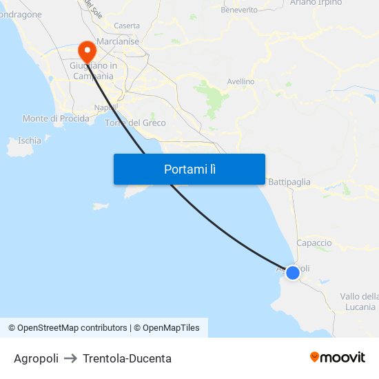 Agropoli to Trentola-Ducenta map