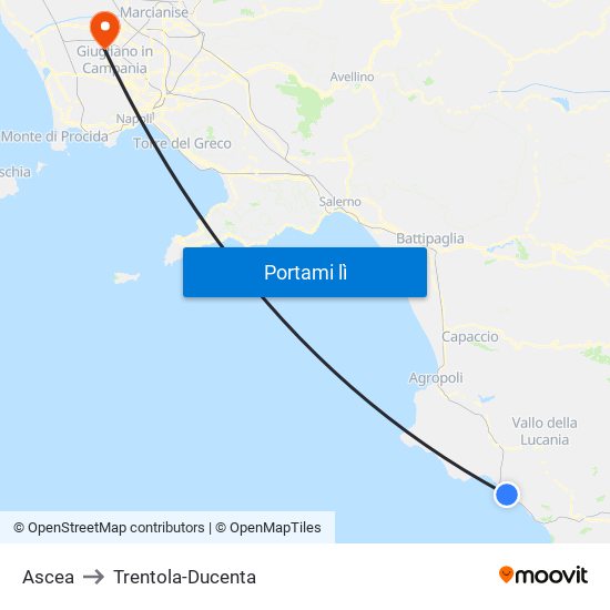 Ascea to Trentola-Ducenta map