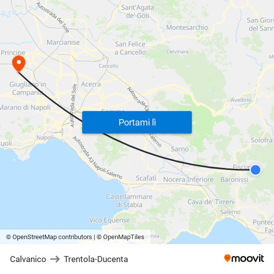 Calvanico to Trentola-Ducenta map