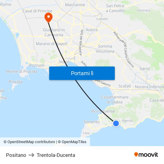 Positano to Trentola-Ducenta map