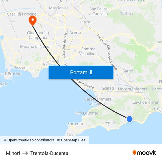 Minori to Trentola-Ducenta map