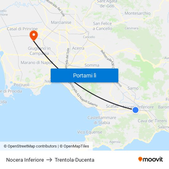 Nocera Inferiore to Trentola-Ducenta map